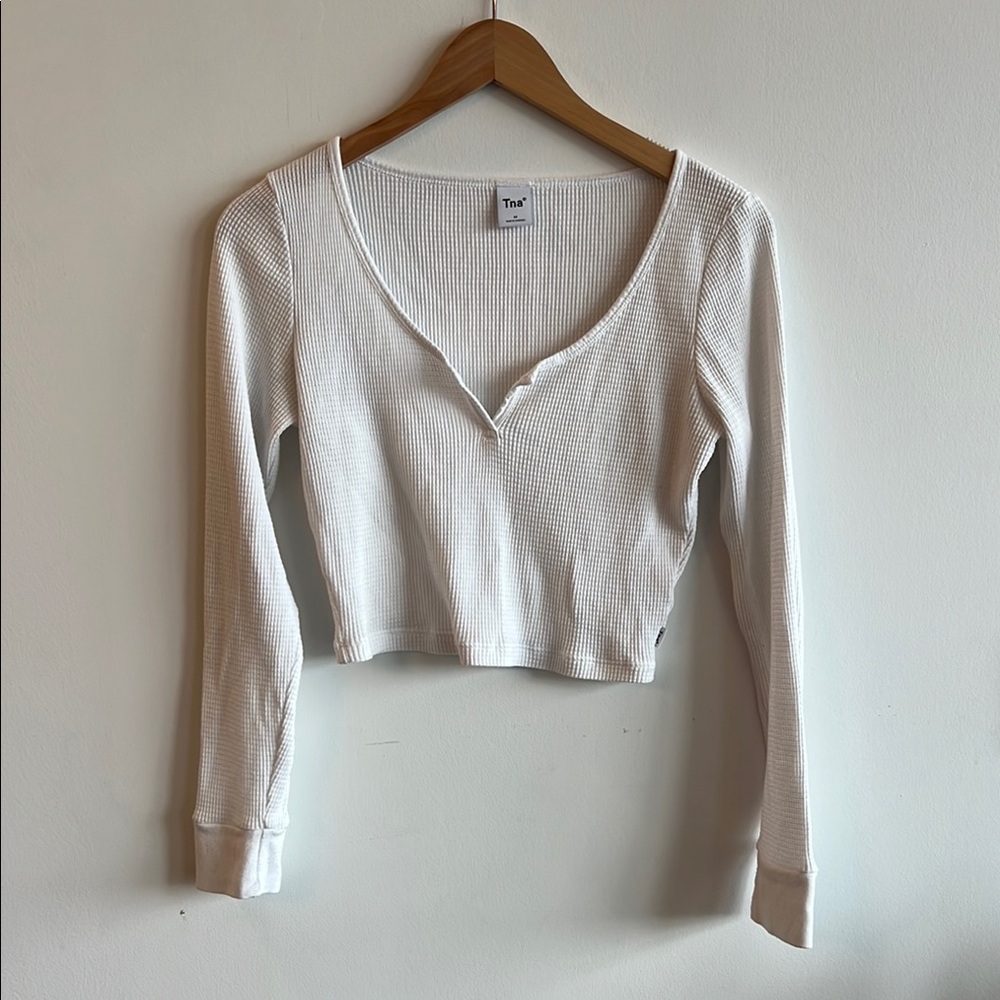 TNA Cream Ribbed Long Sleeve Crop Top